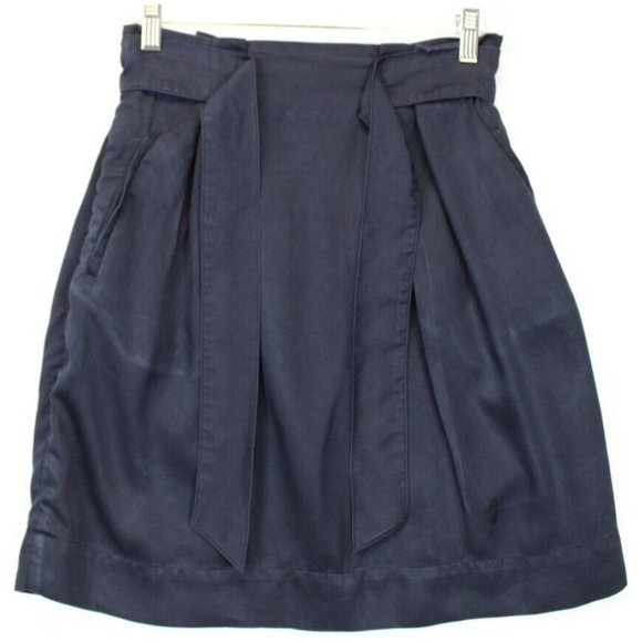 H&M A-Line Mini Skirt Pleated  4 Blue  Solid Lyocell - Picture 3 of 9